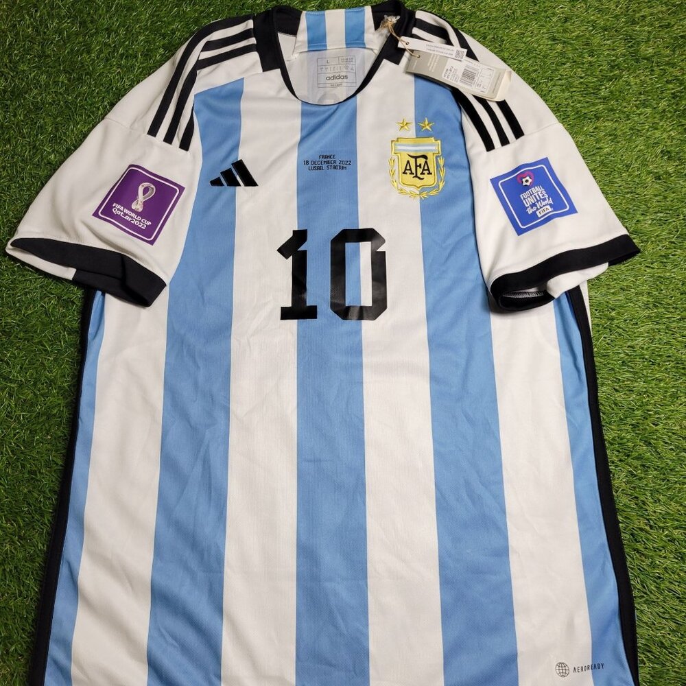 Messi Argentina 2022 WORLD CUP FINAL Home Soccer Jersey Shirt BNWT L SKU# HF2158